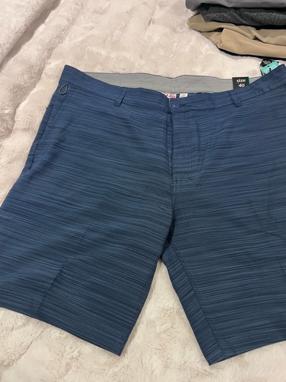 Ron Jon Men's Navy Blue Striped Flat Front Shorts